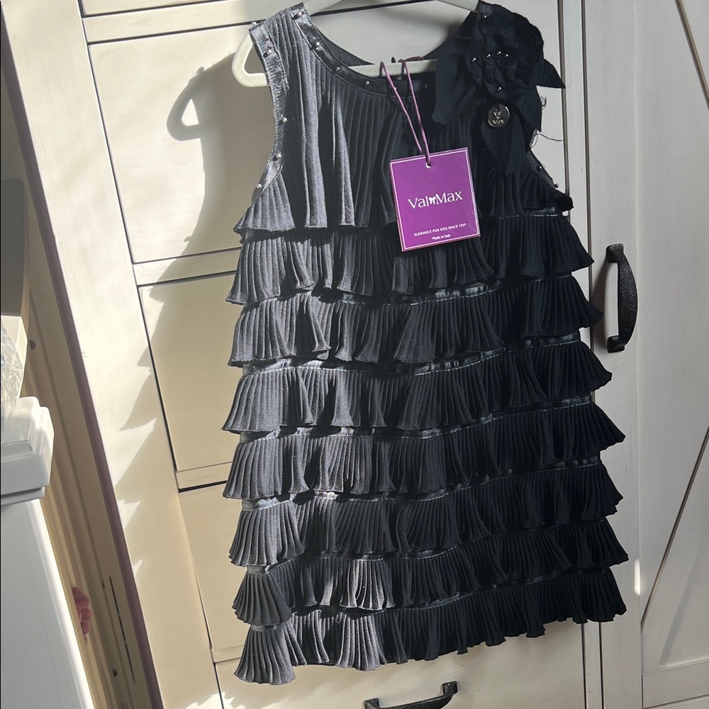 Val Max Black Ruffled Kids Dress